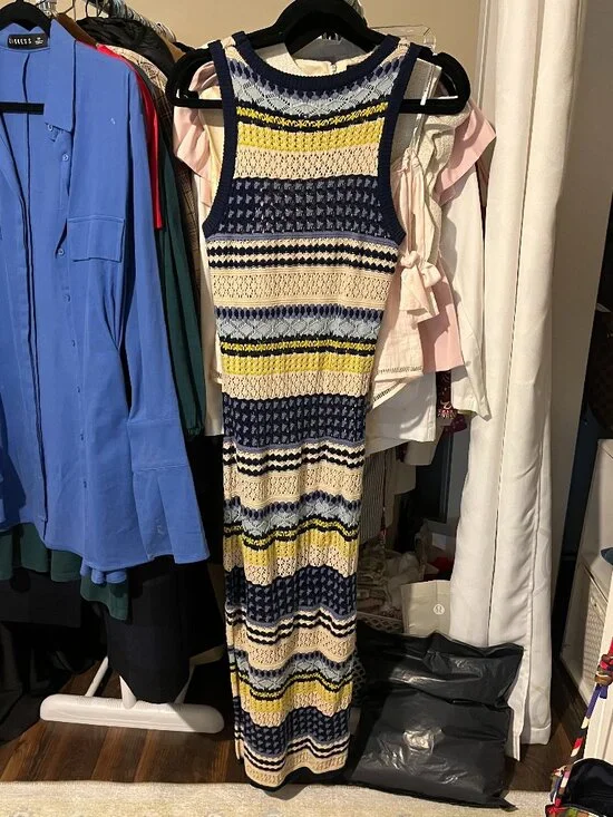 Heartloom Gimlet Crochet Midi Dress | Marina Stripe | Size XS | Pointelle Knit - Picture 6 of 7